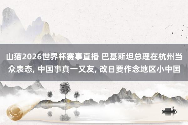 山猫2026世界杯赛事直播 巴基斯坦总理在杭州当众表态, 中国事真一又友, 改日要作念地区小中国