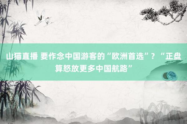 山猫直播 要作念中国游客的“欧洲首选”？“正盘算怒放更多中国航路”