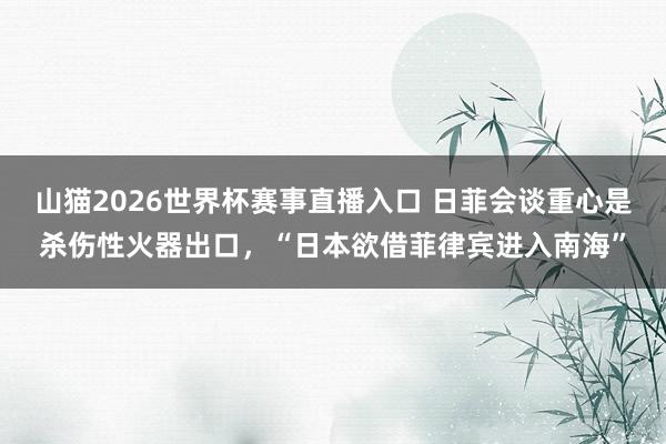 山猫2026世界杯赛事直播入口 日菲会谈重心是杀伤性火器出口，“日本欲借菲律宾进入南海”