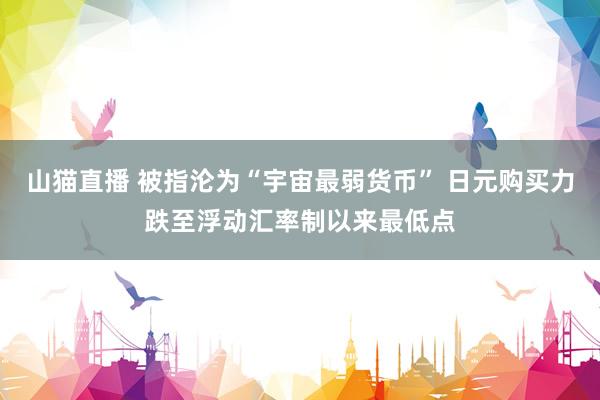 山猫直播 被指沦为“宇宙最弱货币” 日元购买力跌至浮动汇率制以来最低点