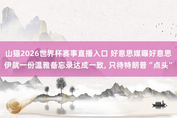山猫2026世界杯赛事直播入口 好意思媒曝好意思伊就一份温雅备忘录达成一致, 只待特朗普“点头”