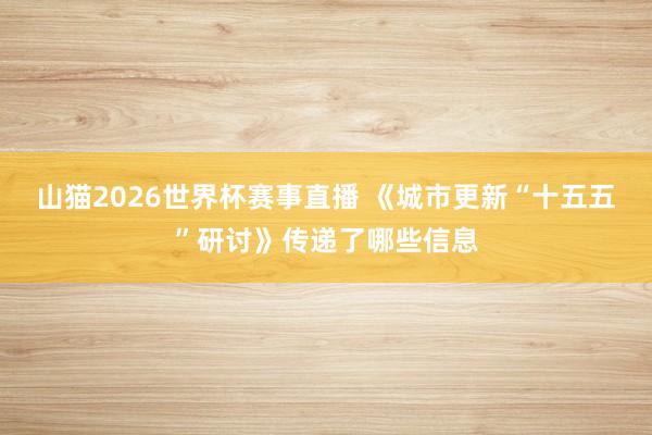 山猫2026世界杯赛事直播 《城市更新“十五五”研讨》传递了哪些信息
