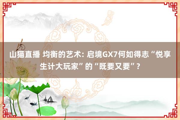山猫直播 均衡的艺术: 启境GX7何如得志“悦享生计大玩家”的“既要又要”?