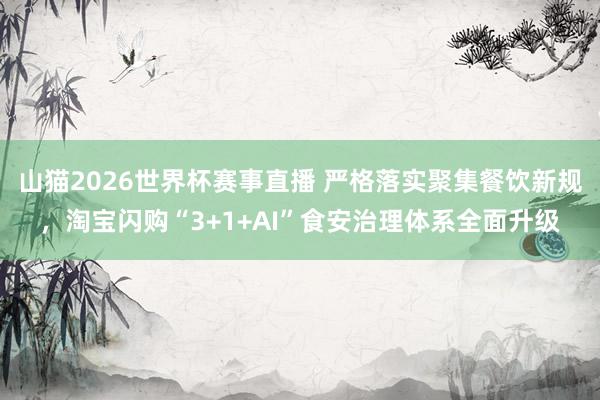 山猫2026世界杯赛事直播 严格落实聚集餐饮新规，淘宝闪购“3+1+AI”食安治理体系全面升级