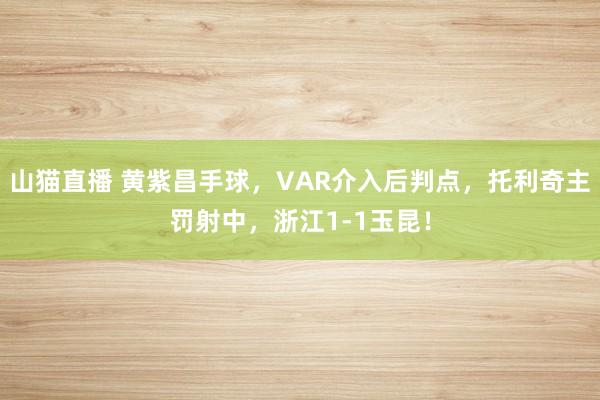 山猫直播 黄紫昌手球，VAR介入后判点，托利奇主罚射中，浙江1-1玉昆！