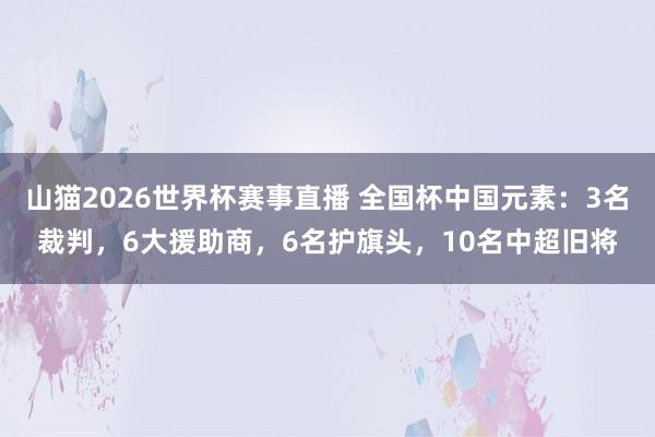 山猫2026世界杯赛事直播 全国杯中国元素：3名裁判，6大援助商，6名护旗头，10名中超旧将