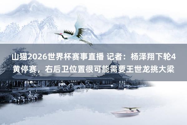 山猫2026世界杯赛事直播 记者：杨泽翔下轮4黄停赛，右后卫位置很可能需要王世龙挑大梁
