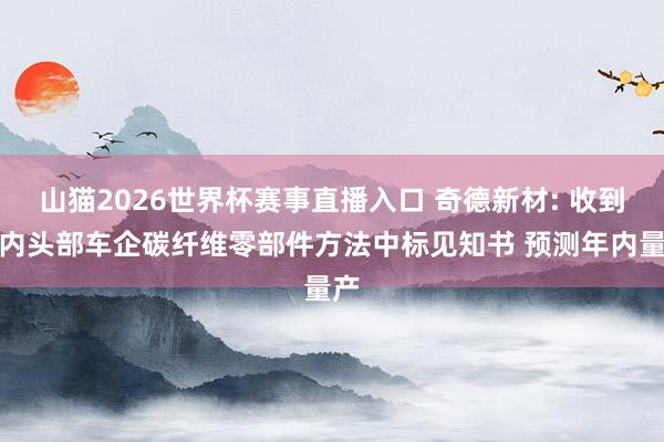 山猫2026世界杯赛事直播入口 奇德新材: 收到国内头部车企碳纤维零部件方法中标见知书 预测年内量产