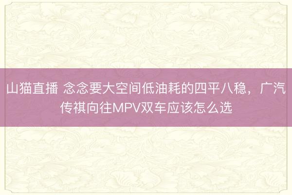 山猫直播 念念要大空间低油耗的四平八稳，广汽传祺向往MPV双车应该怎么选