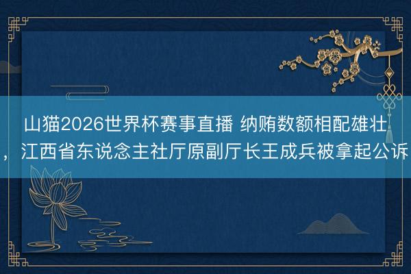 山猫2026世界杯赛事直播 纳贿数额相配雄壮，江西省东说念主社厅原副厅长王成兵被拿起公诉